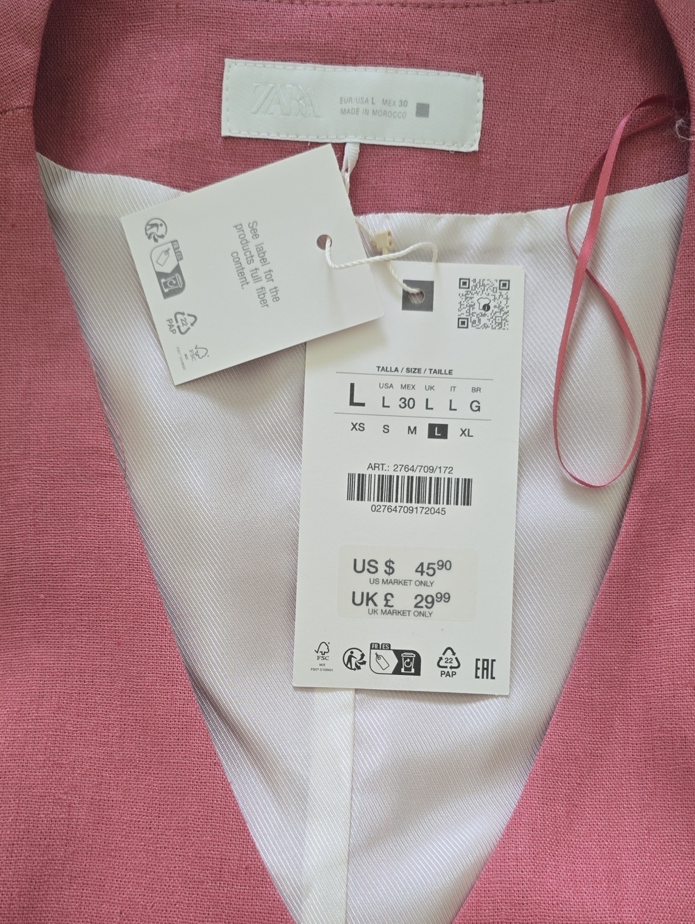 ZARA Pink Tailored Linen vest
